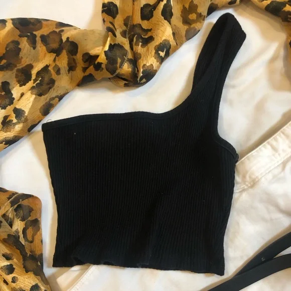 One Shoulder Black Shein Tank Top - Picture 1 of 1